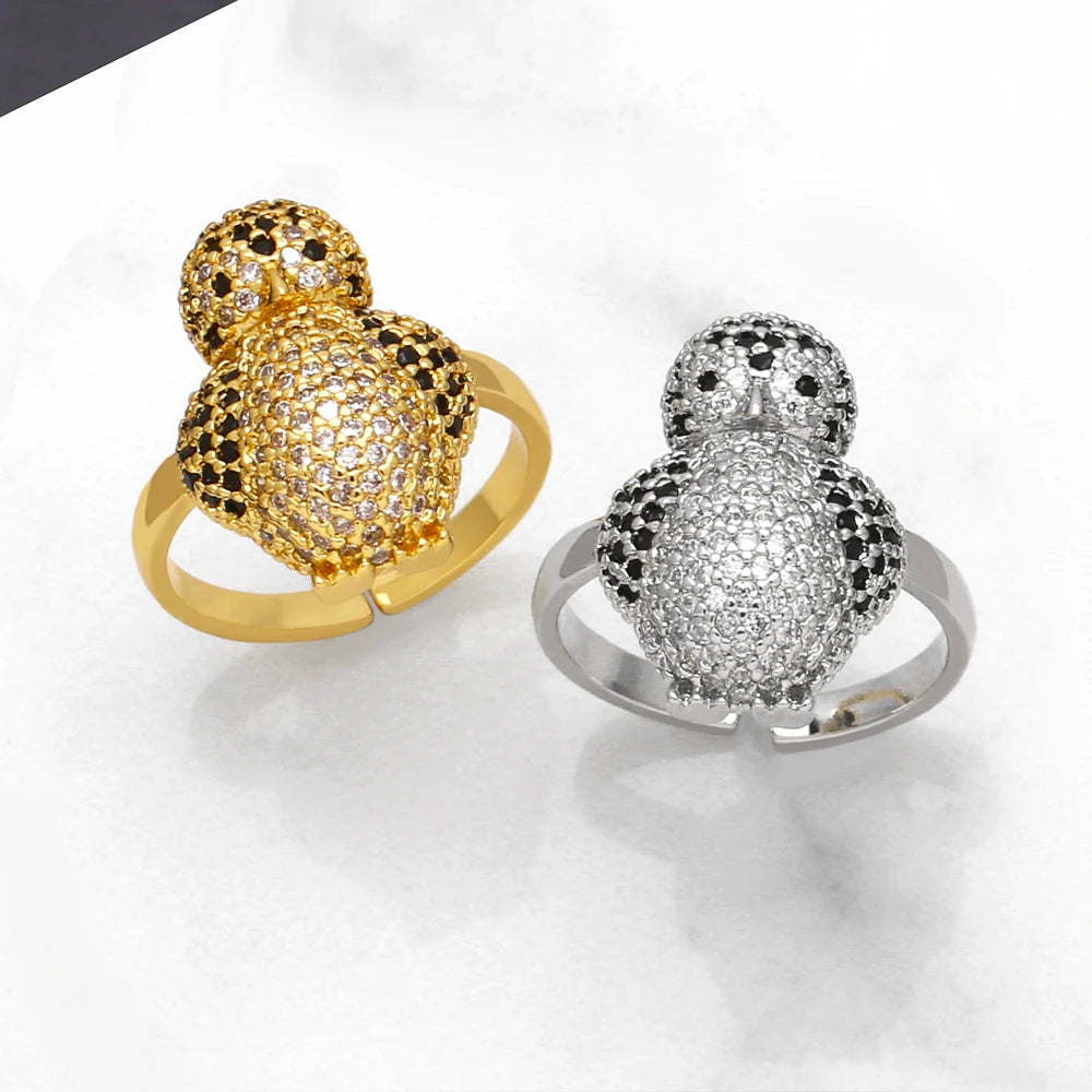 OCESRIO Trendy Crystal Gold Color Penguin Rings for Women Copper Gold Plated Open Ring Adjustable Jewelry Women Gift rigk35