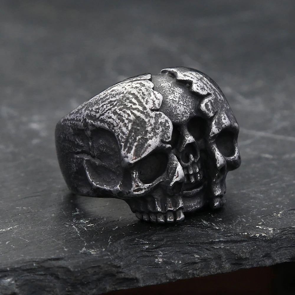 Gothic Vintage Stainless Steel Reborn Split Skull Rings For Men Cool Biker Calvarium Skull Ring Party Motorcycle Jewelry Gifts