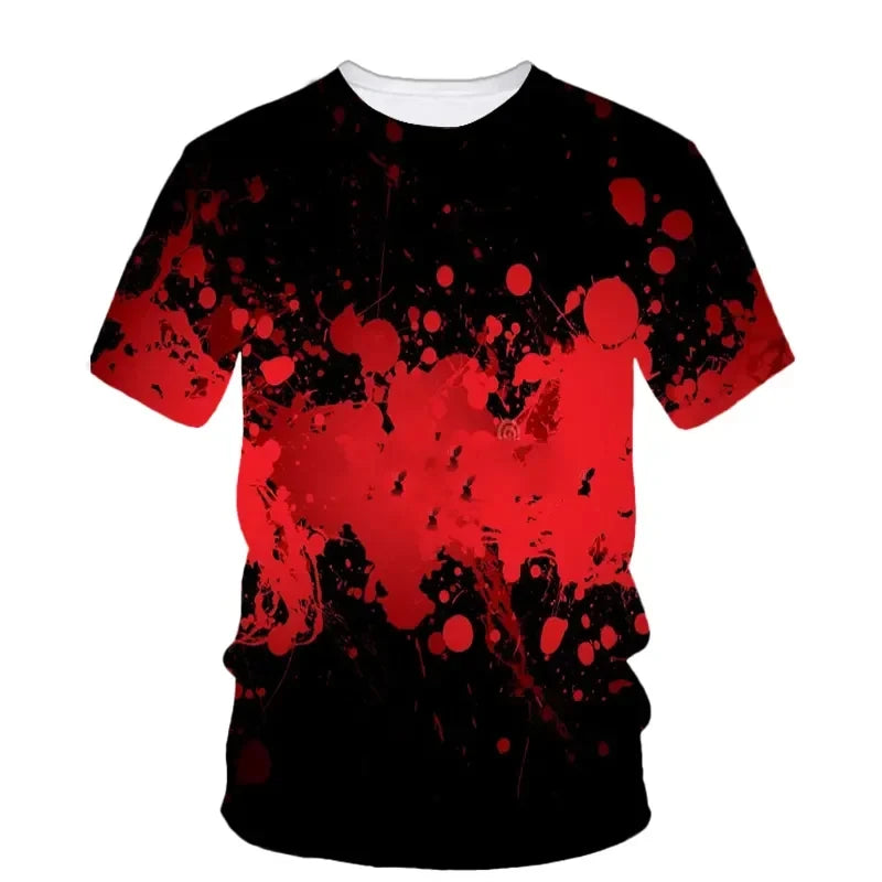 Funny Blood Terror Pattern 3D Print T Shirt For Men Clothing Casual Fashion O Neck Short Sleeve Top Streetwear Oversized T-shirt