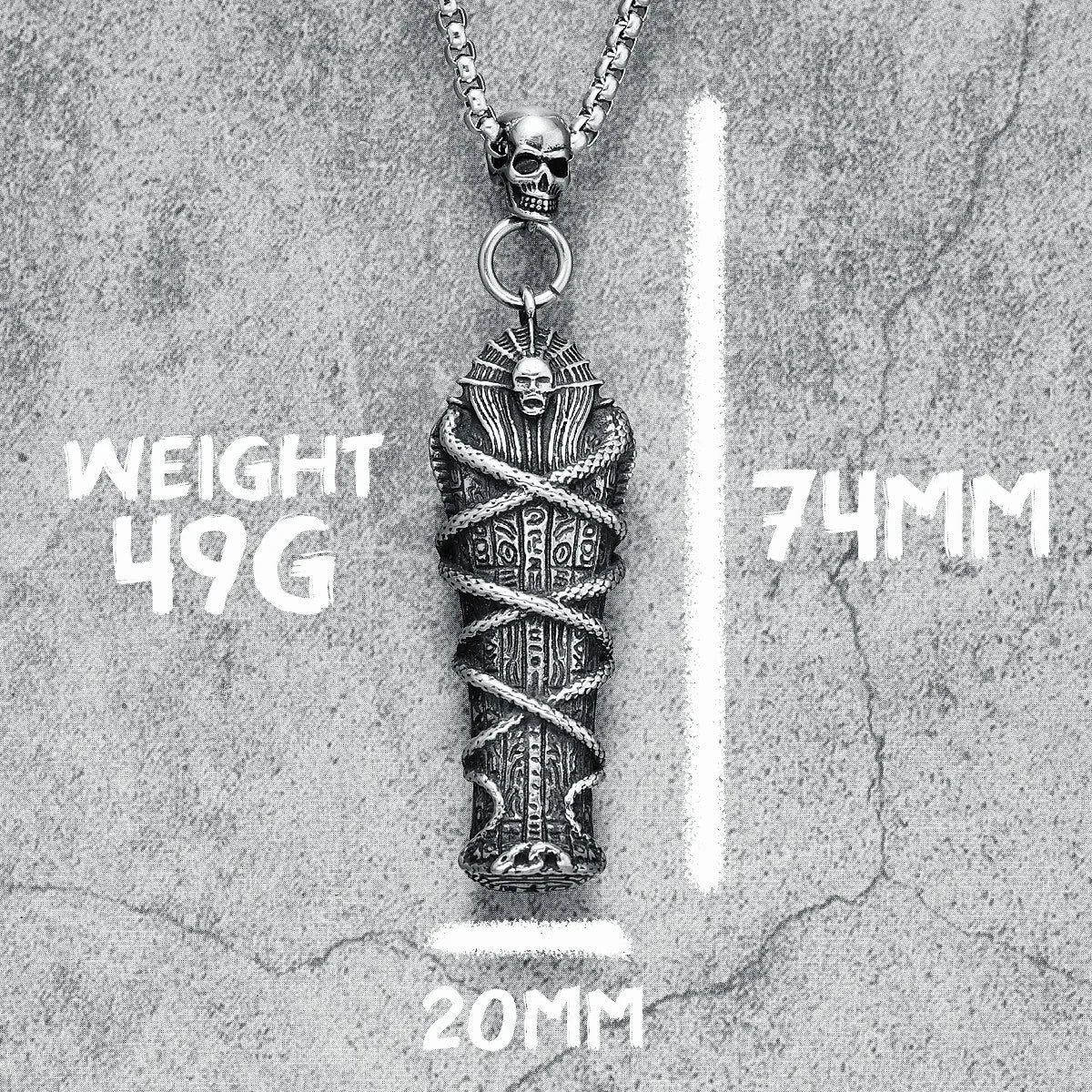 Pharaoh Coffin Necklace Stainless Steel Mummy Ancient Egypt Punk Rock Rap Men Pendant Chain for Friend Biker Party Jewelry Gift