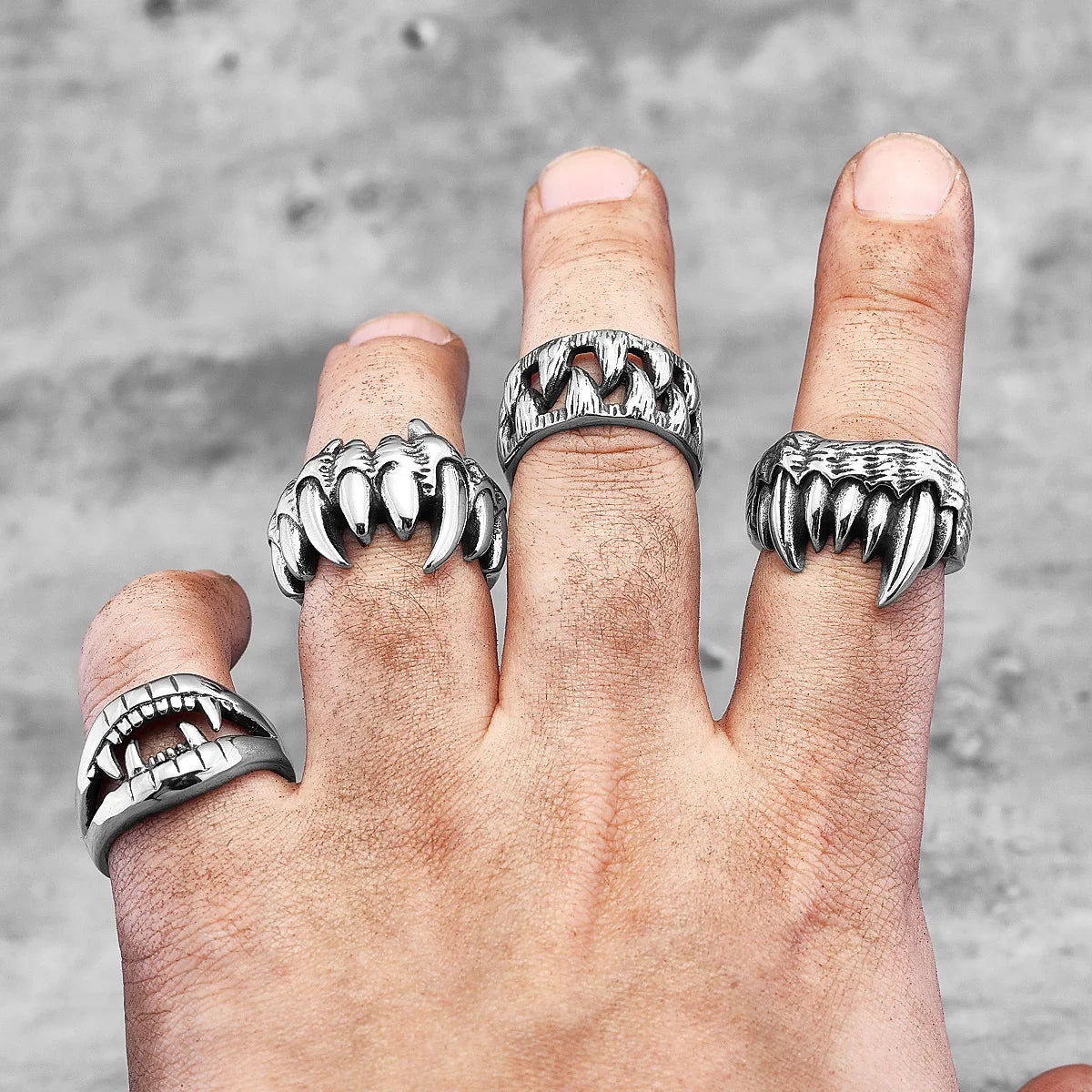 Demon Monster Beast Teeth Stainless Steel Mens Rings Punk Hiphop Unique Trendy for Male Biker Jewelry Creativity Gift Wholesale