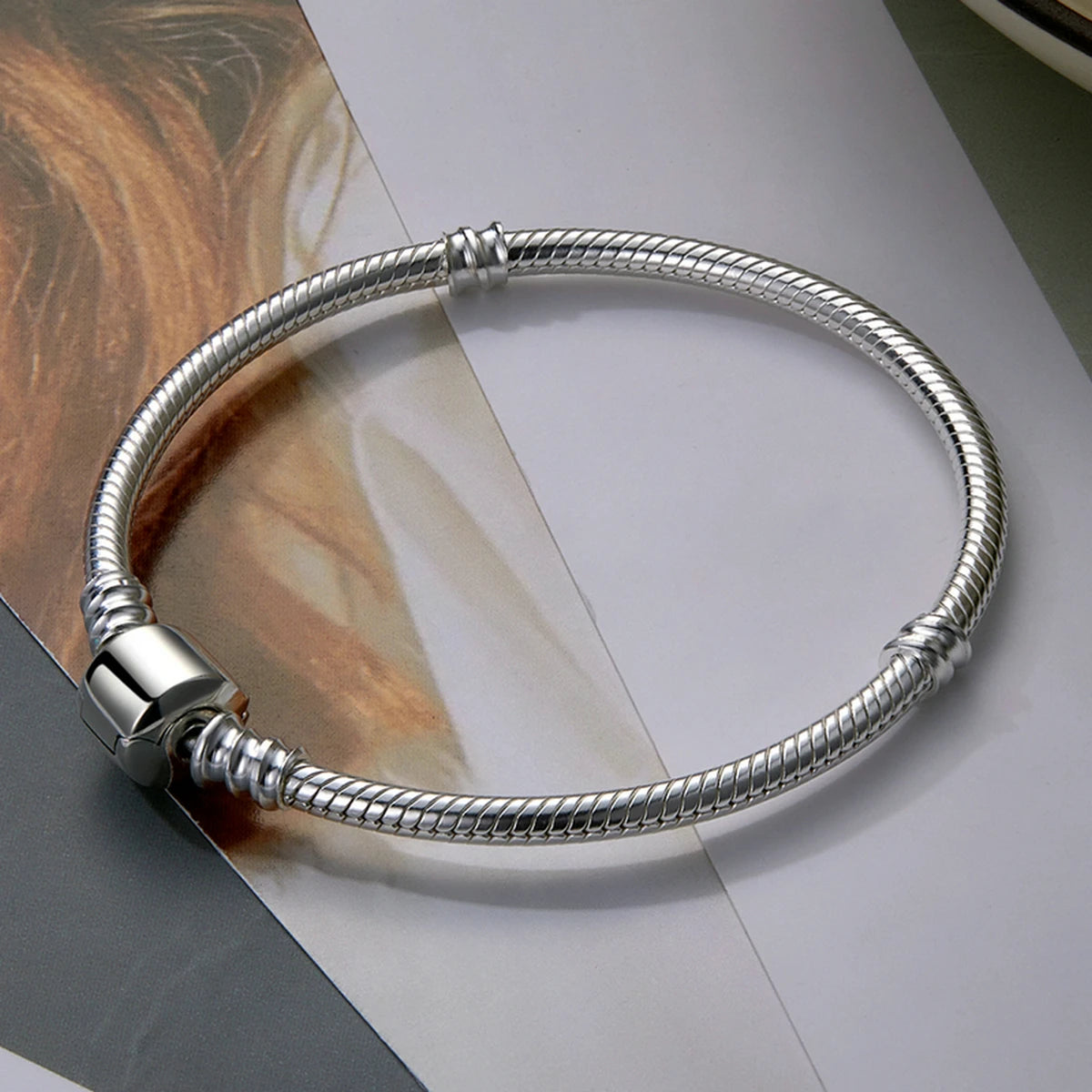 925 Sterling Silver Bracelet – Barrel Snap Clasp, Cubic Zirconia, Bangle Bracelet, Chain Bracelet, Charm, Sizes 17–21