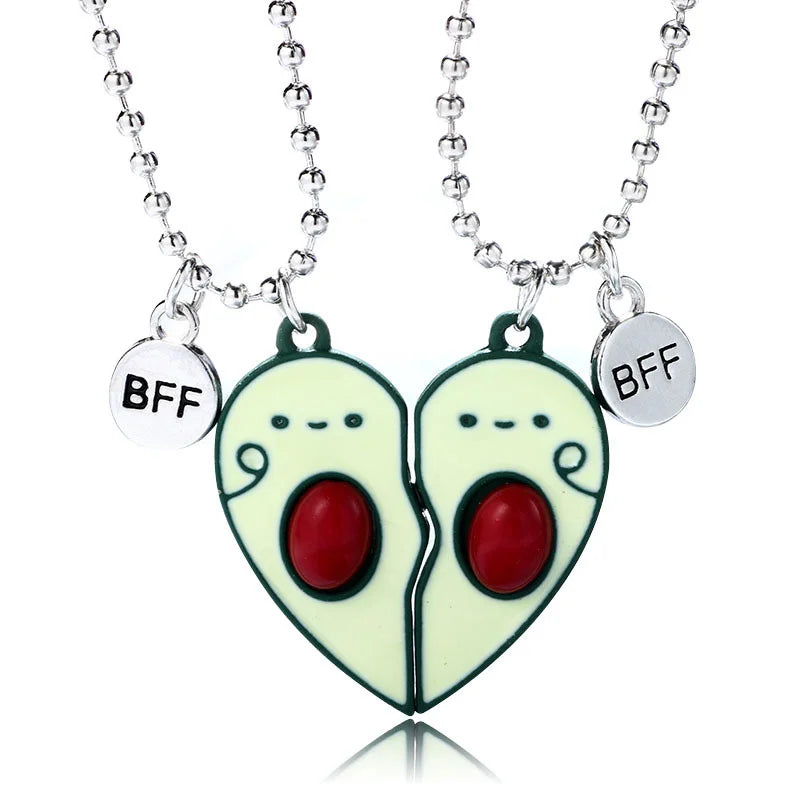 Lindo collar de aguacate con forma de corazón, imán para atraer a los mejores amigos, collar BFF para mujeres, joyería de amistad para parejas, regalo, 2 piezas/juego