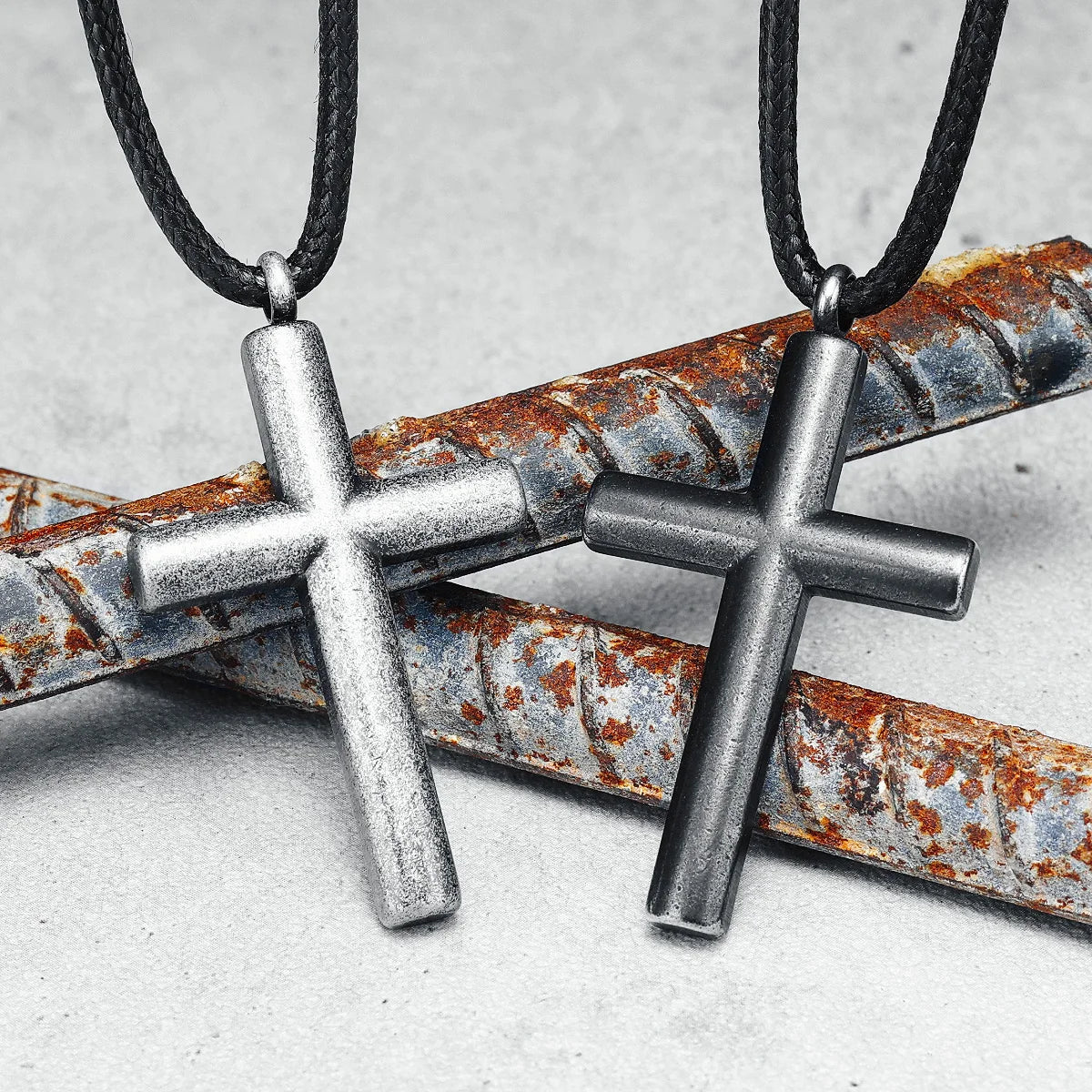 Simple Arc Cross Necklace 316L Stainless Steel Vintage Men Pendant Chain Religion Rock Punk Rap for Biker Male Jewelry Best Gift