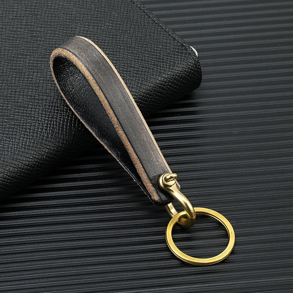 MKENDN Retro Leather Car Keychain Accessories Creative Brass Horseshoe Buckle Leather Wipe Color Pendant Keyring Lanyard Gifts