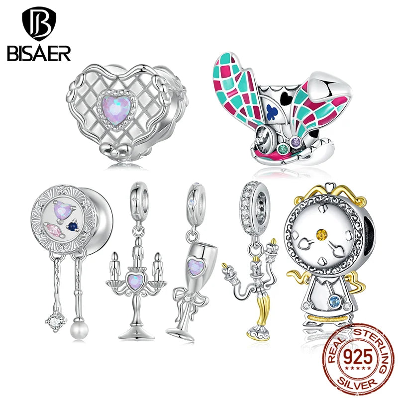 BISAER 925 Sterling Silver Vintage Goblet Charm Bead Romantique Chandelier Vaisselle Pendentif Fit Femme DIY Bracelet Fine Jewelry