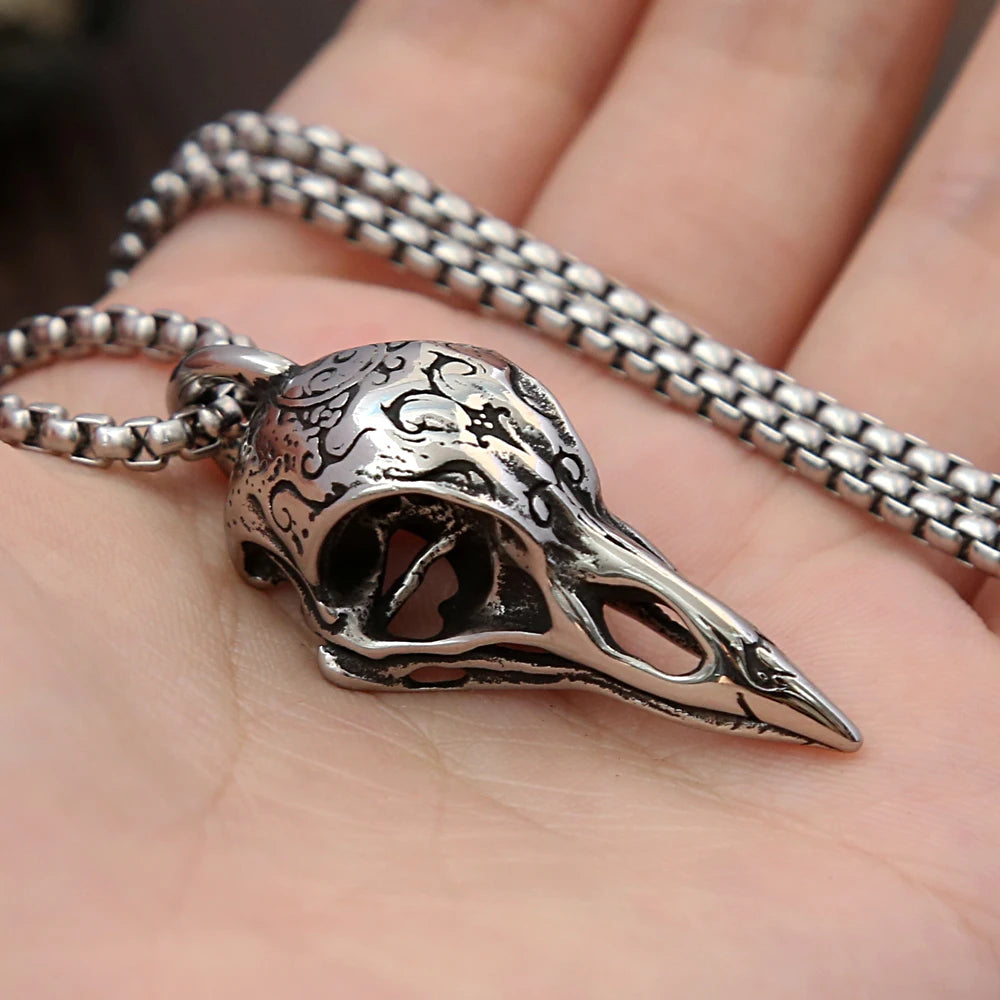 Pendentif crâne de corbeau nordique rétro Odin pour hommes et femmes, collier gothique en acier inoxydable 316L avec crâne de corbeau, bijoux tendance, livraison directe