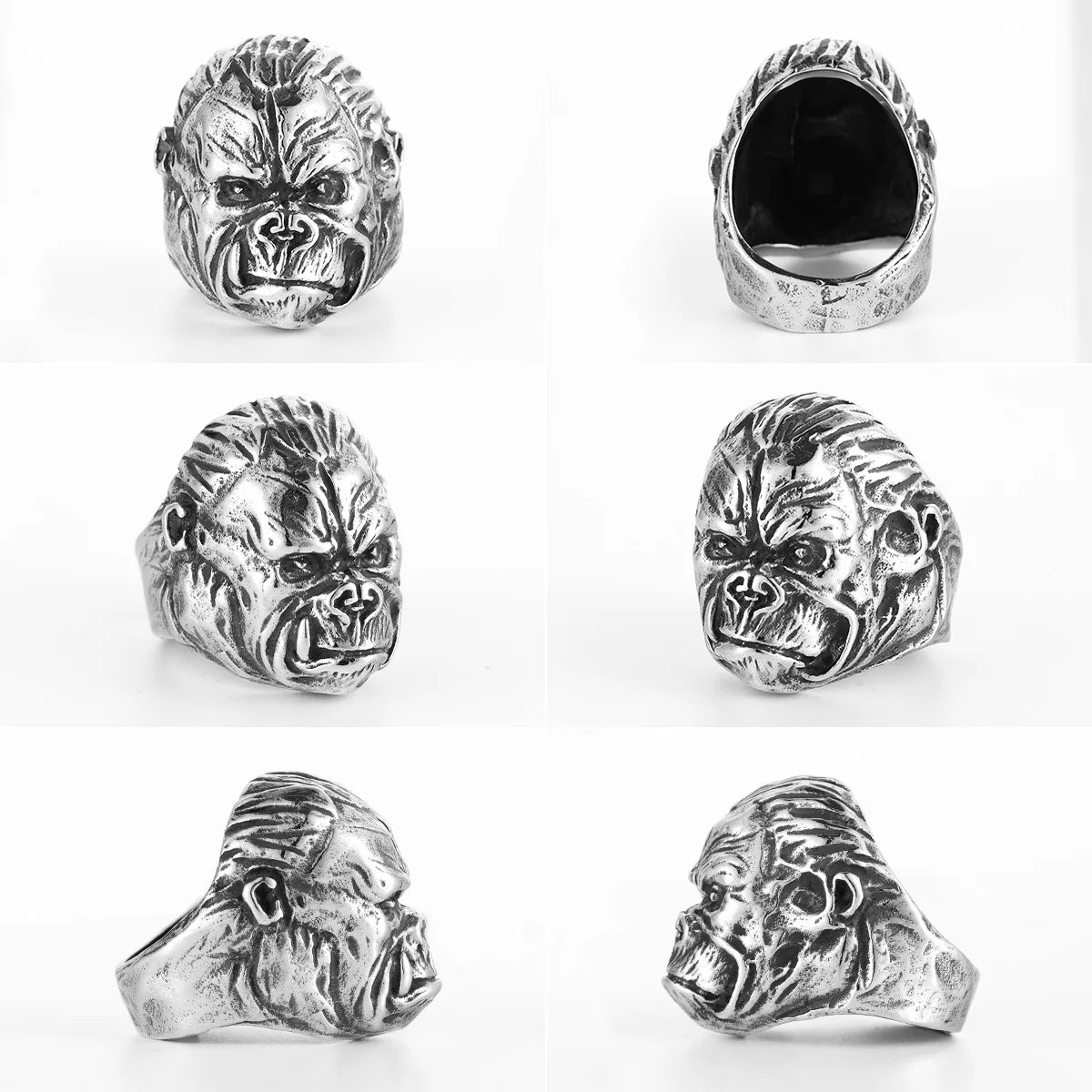 Gorilla Monkey Ring Stainless Steel Men Rings Wild Animal Punk Retro for Male Rock Jewelry Jewelry Gift Dropshipping Iron Studio