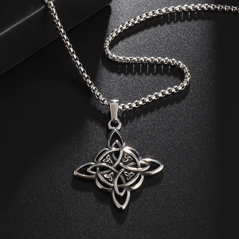 Vintage Witch Knot Necklace Stainless Steel Magic Knot Pagan Wicca Symbol Pendant for Men Women Celtic Knot Jewelry Gifts