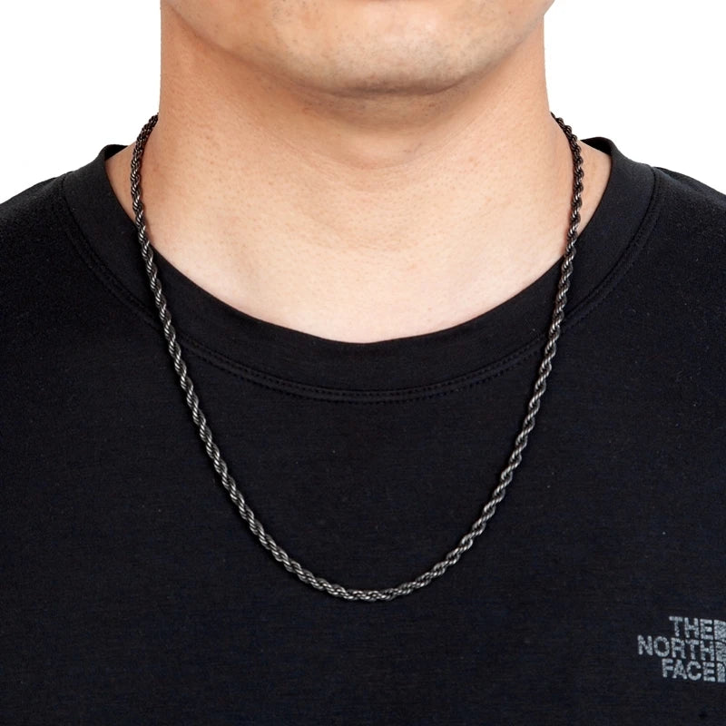 MKENDN Locomotive Men Hip-Hop Vintage Oxidized Black Twisted Rope Chain Necklace Stainless Steel Waterproof Choker For Men Women