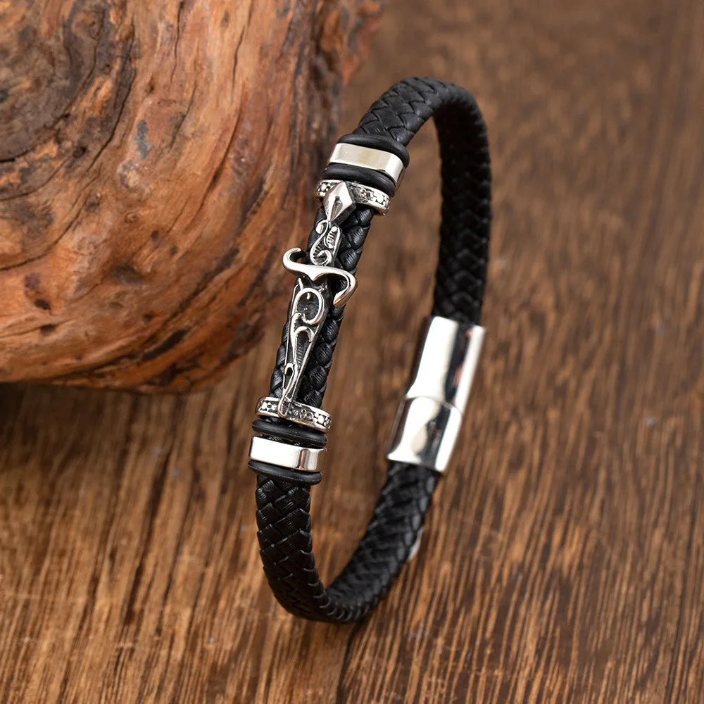 MKENDN Simple Style Men Retro Viking Knight's Sword Bracelet Charm Leather Rope Bracelet Male Norse Amulet Jewelry