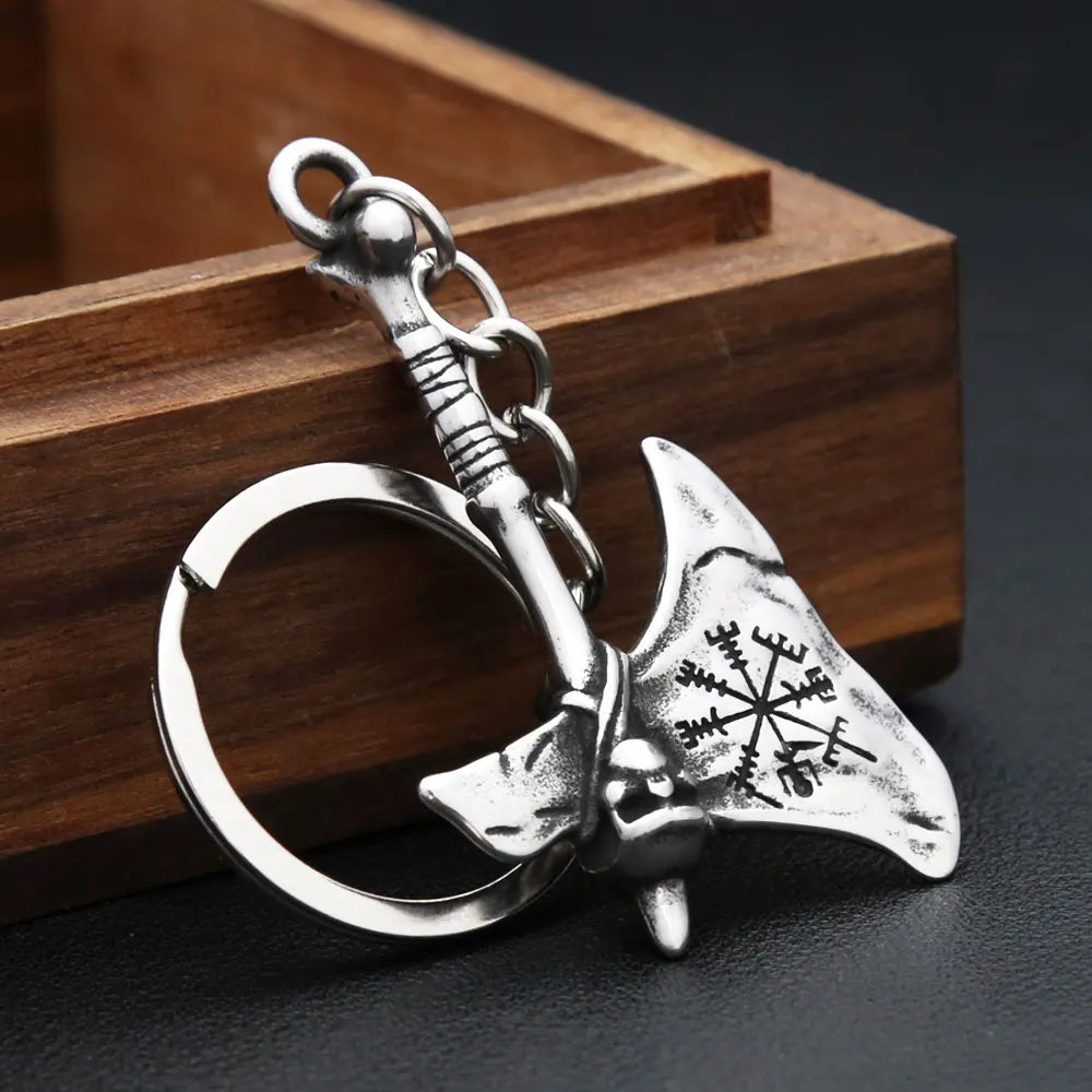 Vintage Stainless Steel Vikings Double Axe Keychains For Man Women Nordic Odin Amulet Pendant Key Chain Pagan Jewelry Wholesale