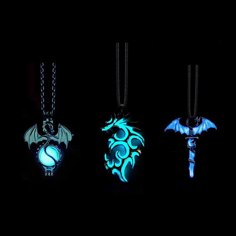 Luminous Dragon Necklace Glowing Night Fluorescence Antique Vintage Glow In The Dark for Men Women Gift Party Halloween Day Club