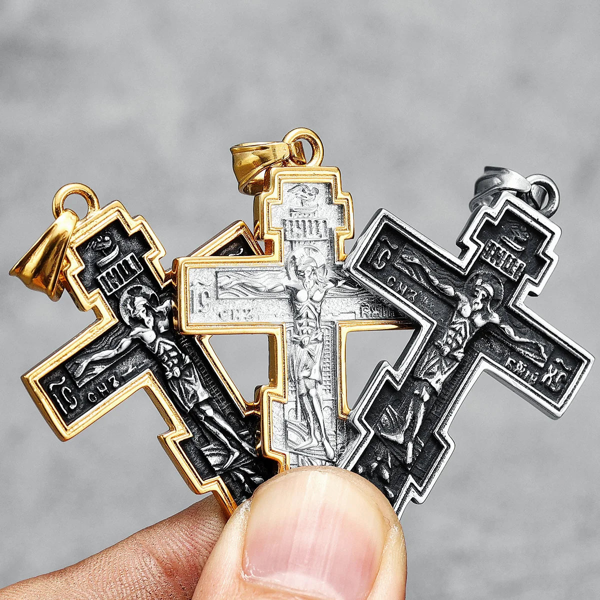 Jesus Cross Necklaces Retro 316L Stainless Steel Men Retro Pendants Chain Religion Rock Belief for Friend Male Jewelry Best Gift