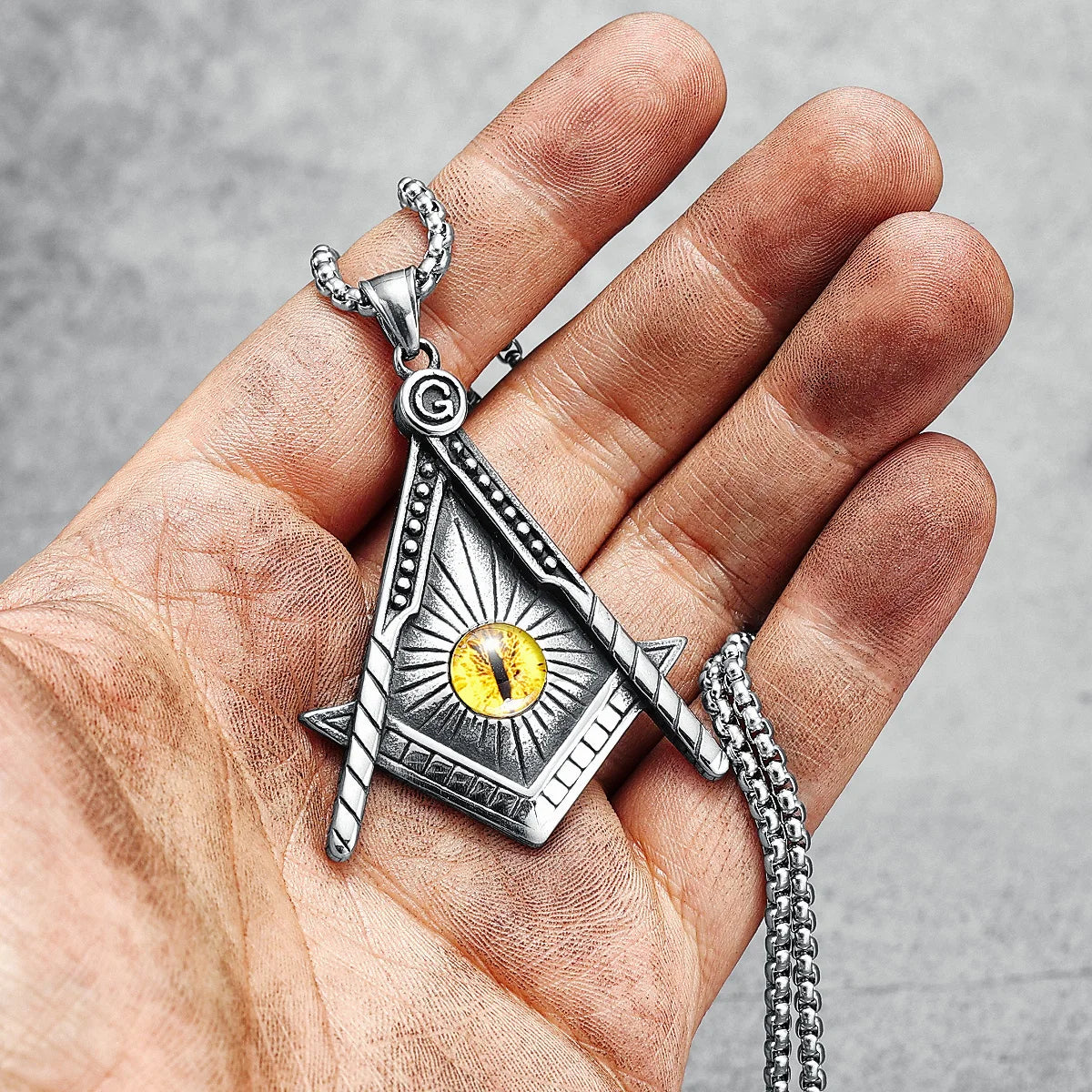 Masonic Eye Men Necklace Freemasonry 316L Stainless Steel Pendant Chain Religion Rock Punk Rap for Biker Rider Male Jewelry Gift