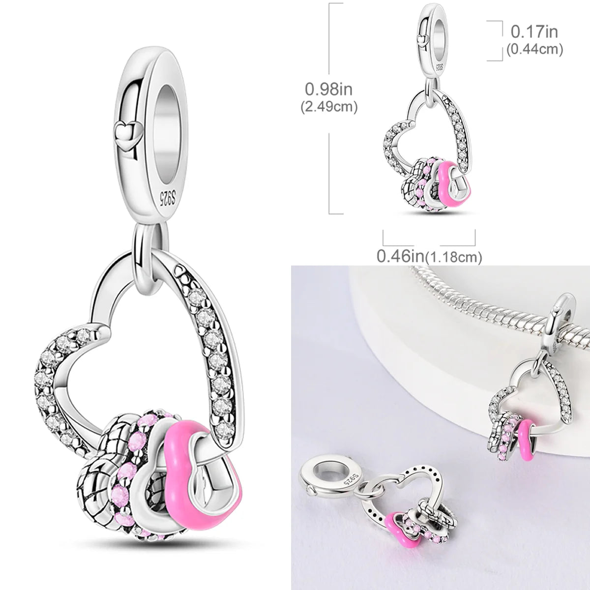 Breloques de Noël en argent sterling 925 avec pendentifs en zircon cubique et chaîne de sécurité pour bracelet original, bijoux à faire soi-même, cadeau