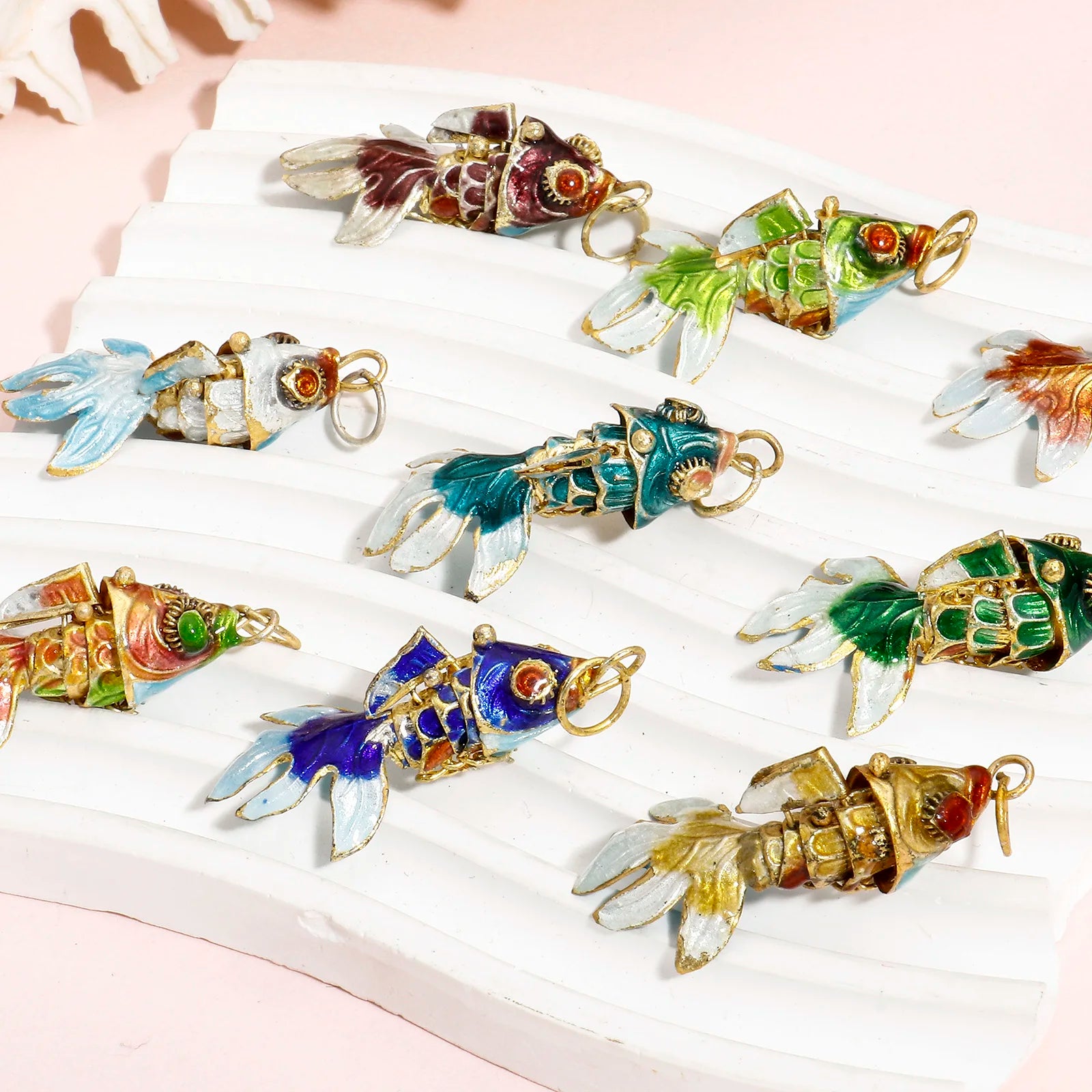 1pc Copper 3D Fish Charms Movable Pendants Multicolor Gold Plated Ocean Jewelry Charms For Diy Necklace Bracelet Making Supplies