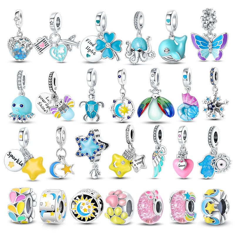 Luminous Charms Pendant Firefly Butterfly Stars 925 Silver Beads Fit Original Pandora Bracelets For DIY Birthday Jewelry Making