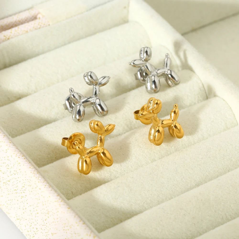 Delicate Cute Pet Dog Simple Stud Earrings 18K Gold Plated Stainless Steel Balloon Puppy Dog Post Earrings for Girls Trendy Gift