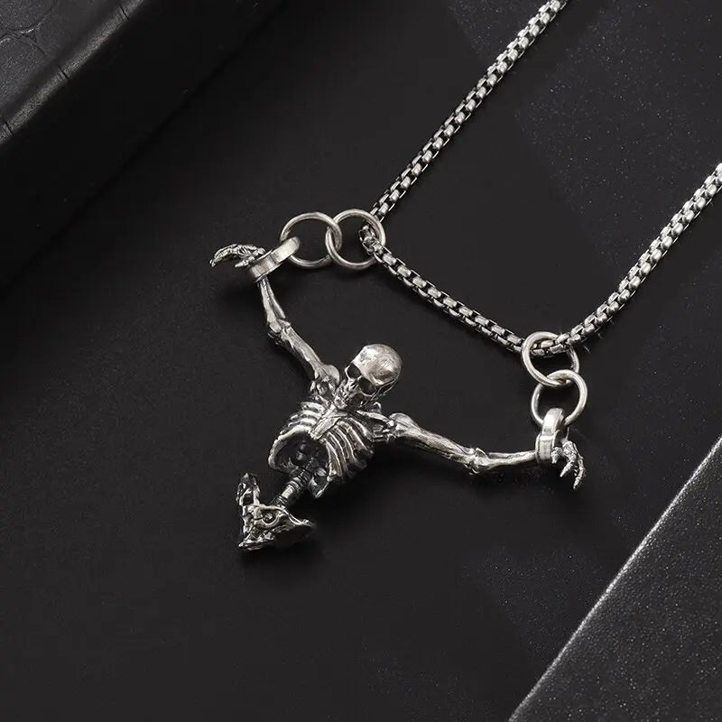 Vintage Gothic Death Skull Pendant for Men\\\'s Personalized Halloween Motorcycle Punk Necklace Trendy Jewelry