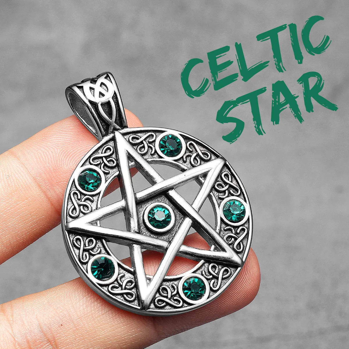 Celtic Star Necklace Retro Five-pointed Pendant 316L Stainless Steel Men Gem Chain Rock Punk Hip Hop for Male Jewelry Xmas Gift