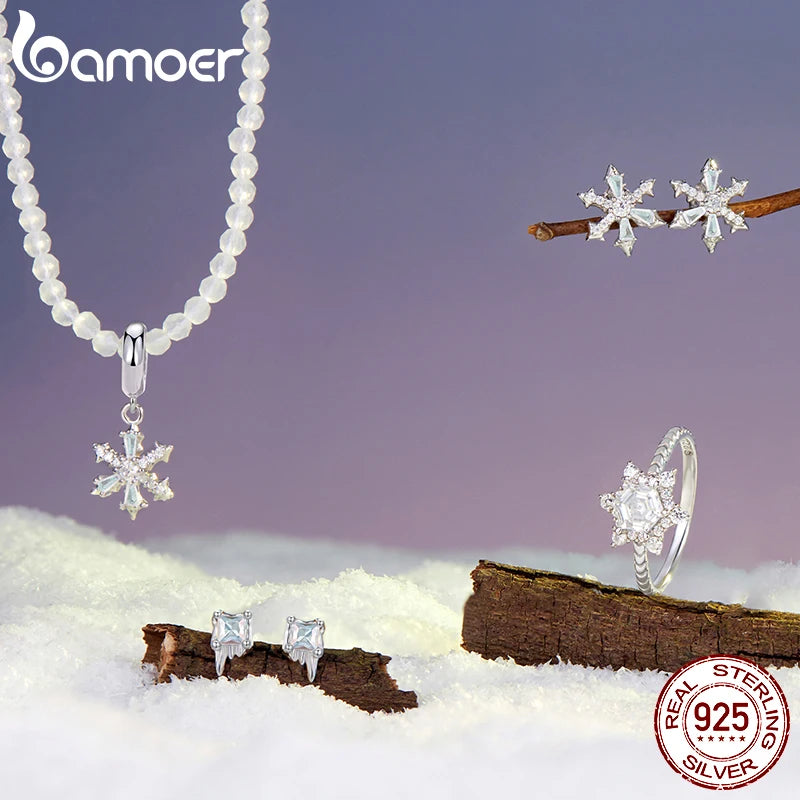 BAMOER Collier avec pendentif flocon de neige en argent sterling 925 véritable pour femme, joli collier de fleurs de glace, bijou de Noël