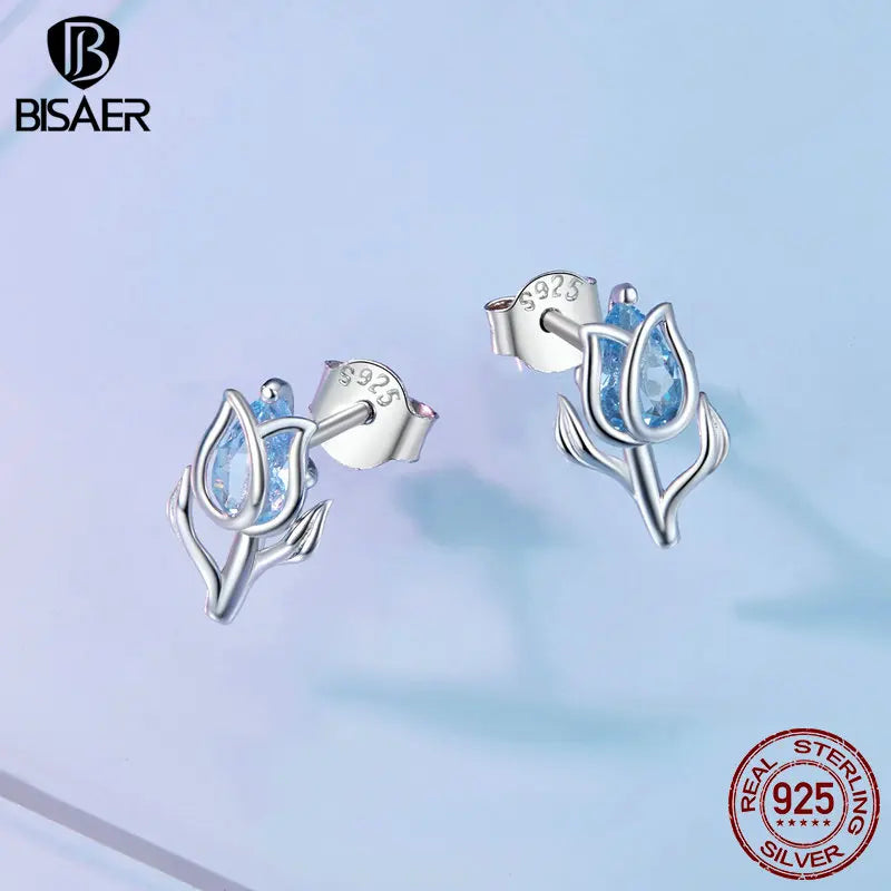 Boucles d'oreilles créoles à ouverture tulipe en argent sterling 925 BISAER hypoallergéniques plaquées or blanc pour femme bijoux fins de fête