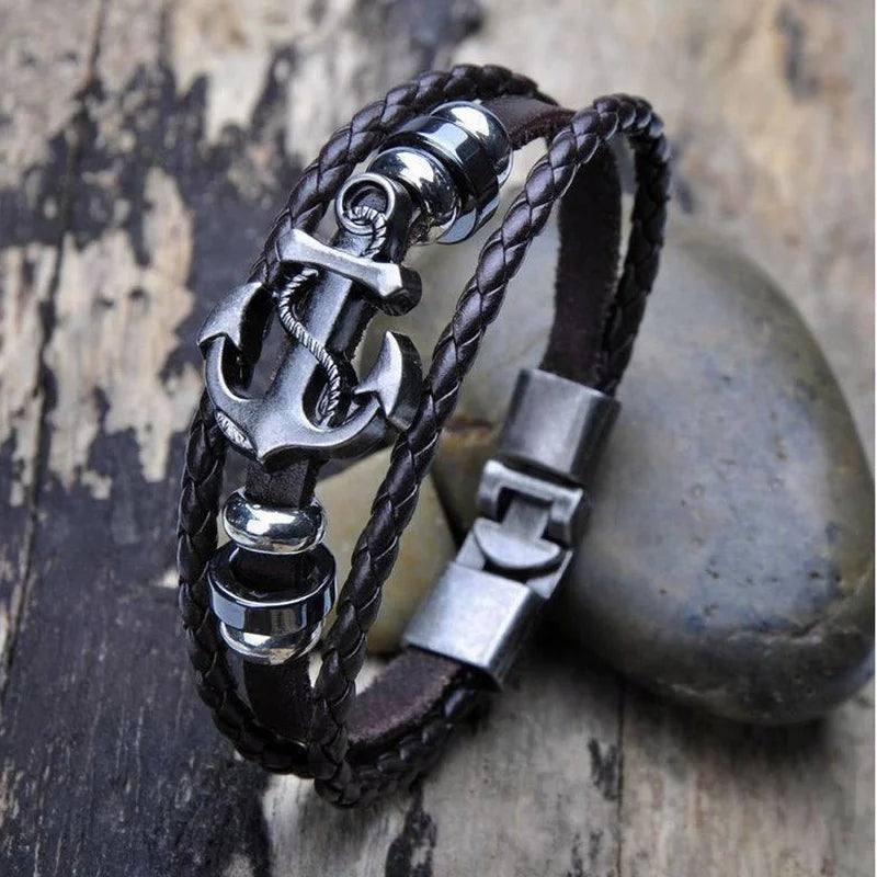 Breites Retro-Lederarmband mit Piratenkompass für Männer, keltisches Wikinger-Kompassarmband, Schmuck, männliche Accessoires, Geschenke für den Freund