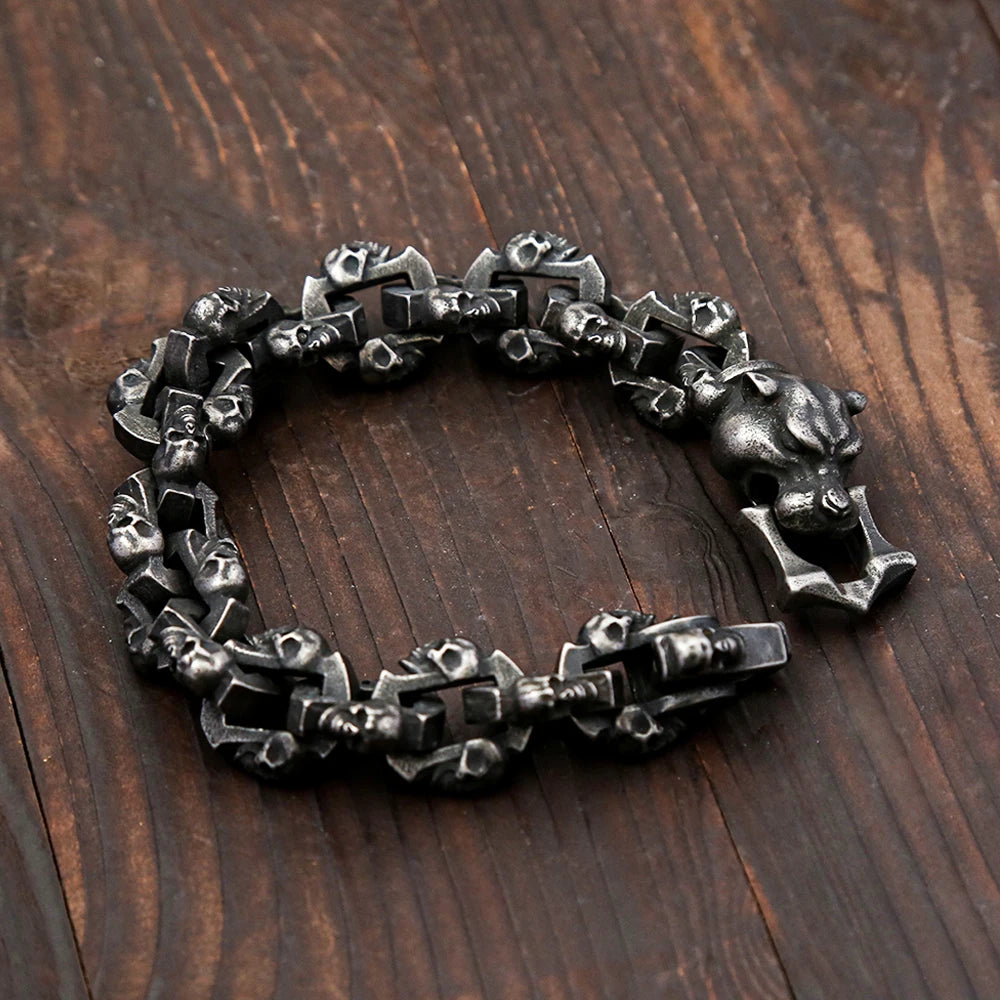 Gothic Vintage Black Leopard Head Bracelets For Men 316L Stainless Steel Hip Hop Biker Skull Bangles Halloween Jewelry Wholesale