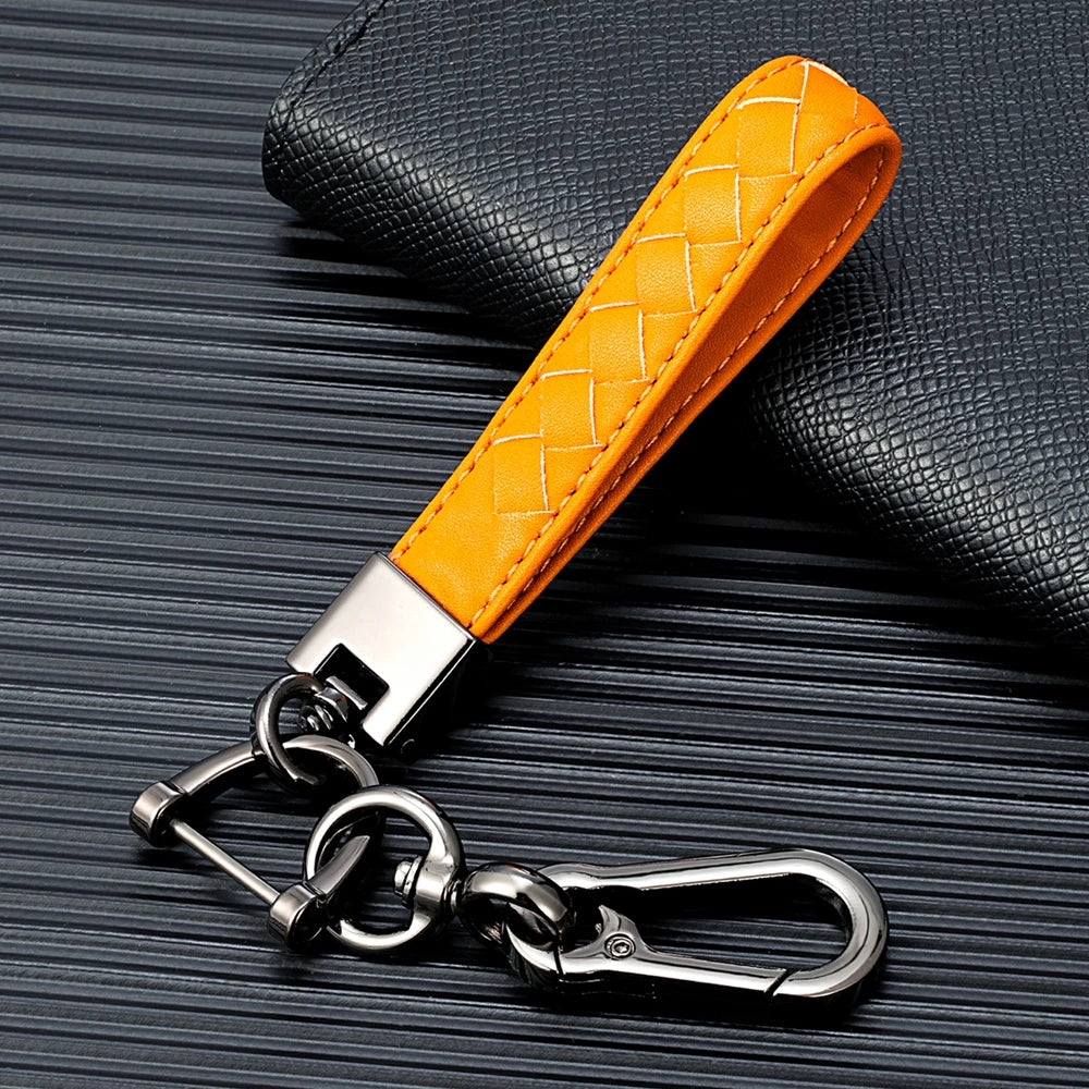 MKENDN Hand Woven Lambskin Car KeyChain Detachable Metal 360 Degree Rotating Horseshoe Buckle Key Chain For Men Women Gifts