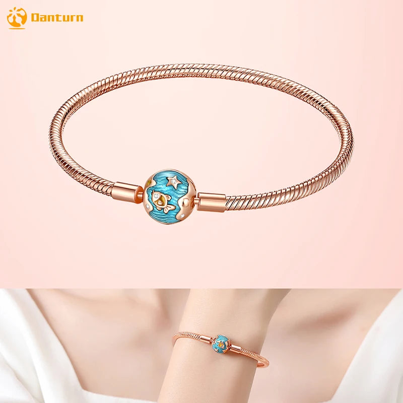 Danturn 925 Silver Heart Infinity Wishbone Heart Blue Disc Fan Clasp Heart T-Bar Multi Snake Chain Bracelets