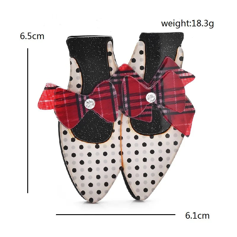 Wuli&baby Acrylic Polka-dots Shoes Brooches For Women Beautiful 2-color Bowknot Shoes Party Casual Brooch Pins Gifts