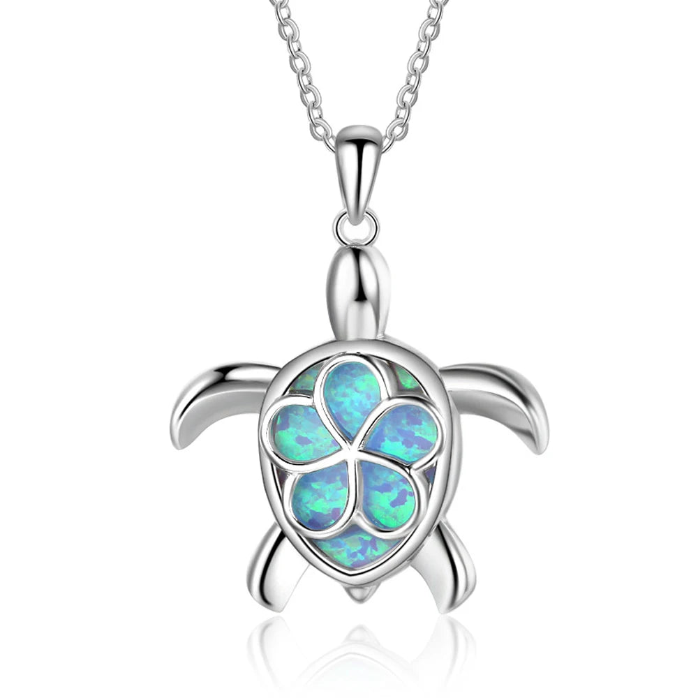 Bohemia Cute Turtle Pendant Necklace For Women Inlay Blue Imitation Opal Necklace Wedding Party Jewelry Christmas Gifts for Her