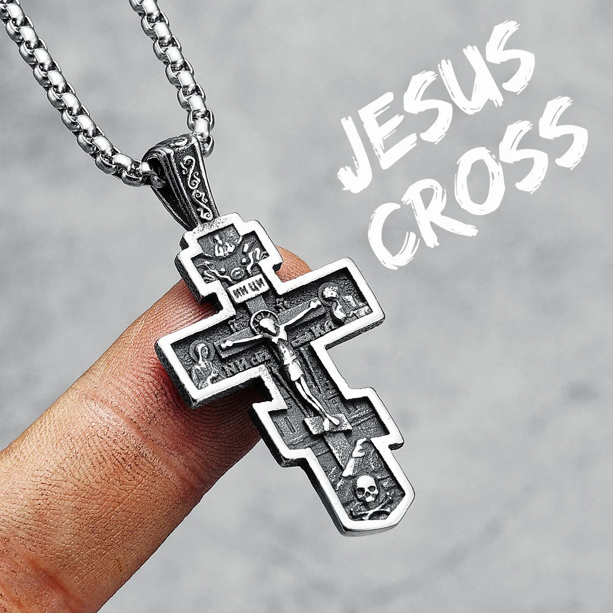 Jesus Cross Pendant Vintage 316L Stainless Steel Men Necklace Retro Chain Religion Rock Belief for Friend Male Jewelry Best Gift