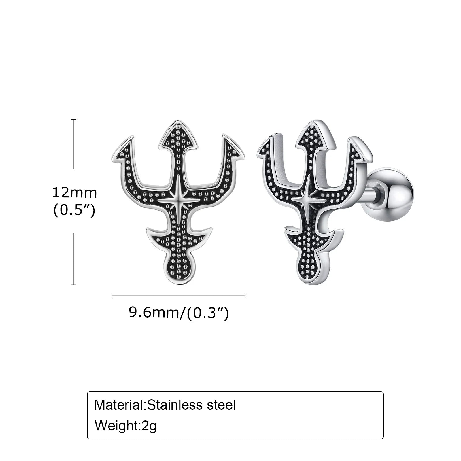 Punk-Dreizack-Ohrstecker für Herren, Ohrringe aus Edelstahl mit dem antiken griechischen Gott Poseidon und Neptun, Ohrschmuck für ihn