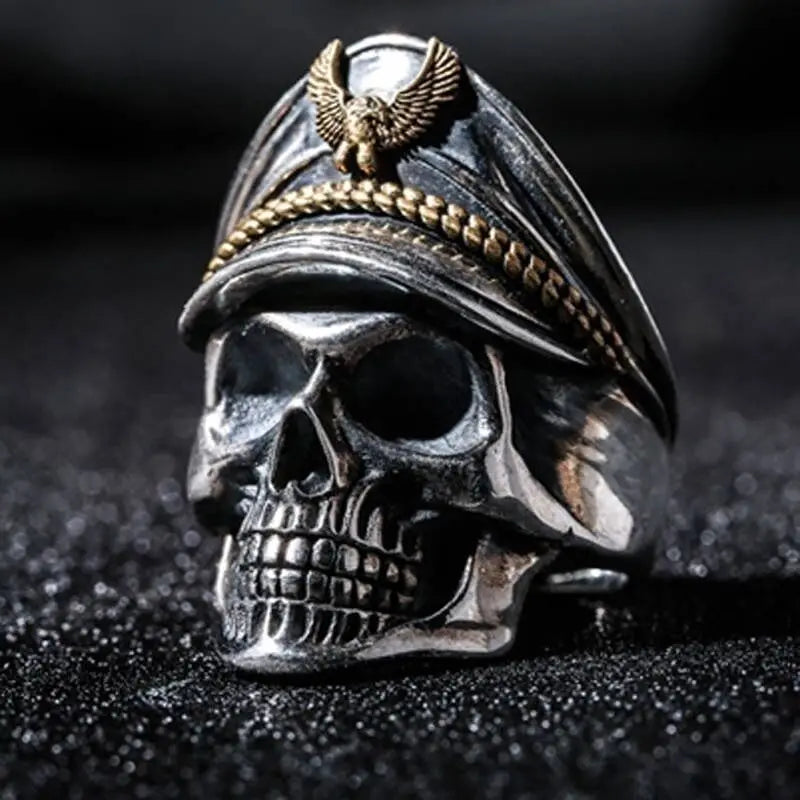 Vintage Navy Officer Skull Ring For Men