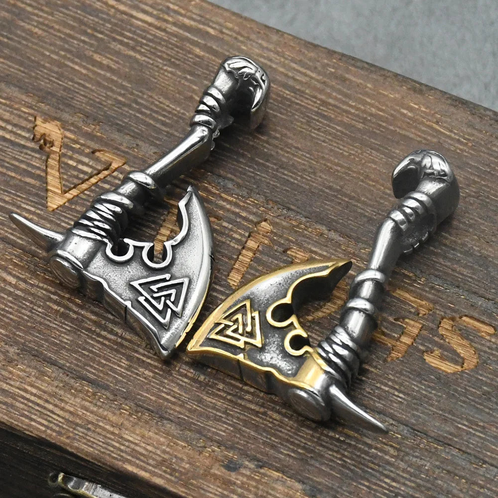 Norse Runes Valknut Viking Axe Pendant Necklaces Men Stainless Steel Hatchet Thor Hammer Mjolnir Slavic Amulet Jewelry