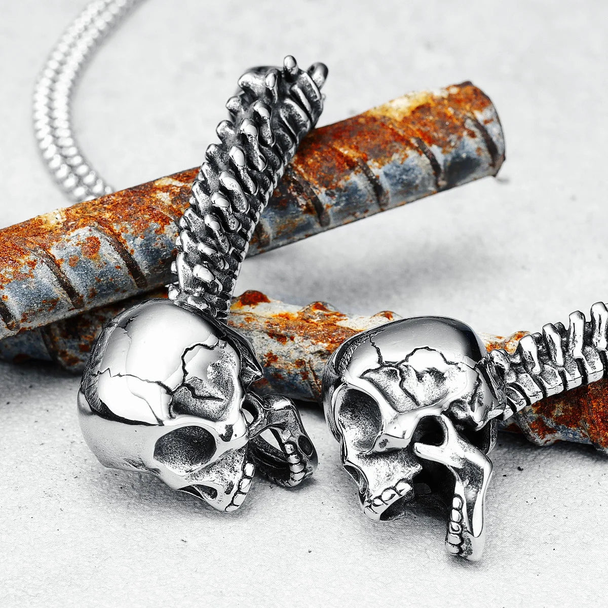 Skeleton Torso Necklace Stainless Steel Pain Skull Spine Rock Rap Hyperbolic Men Pendant Chain for Male Biker Party Jewelry Gift