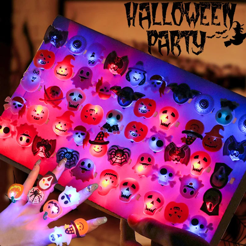 10-30Pcs Jewelry Party Gifts LED Luminous Halloween Rings Creative Pumpkin Ghost Skull Glowing in Dark Finger Rings Toys Lights