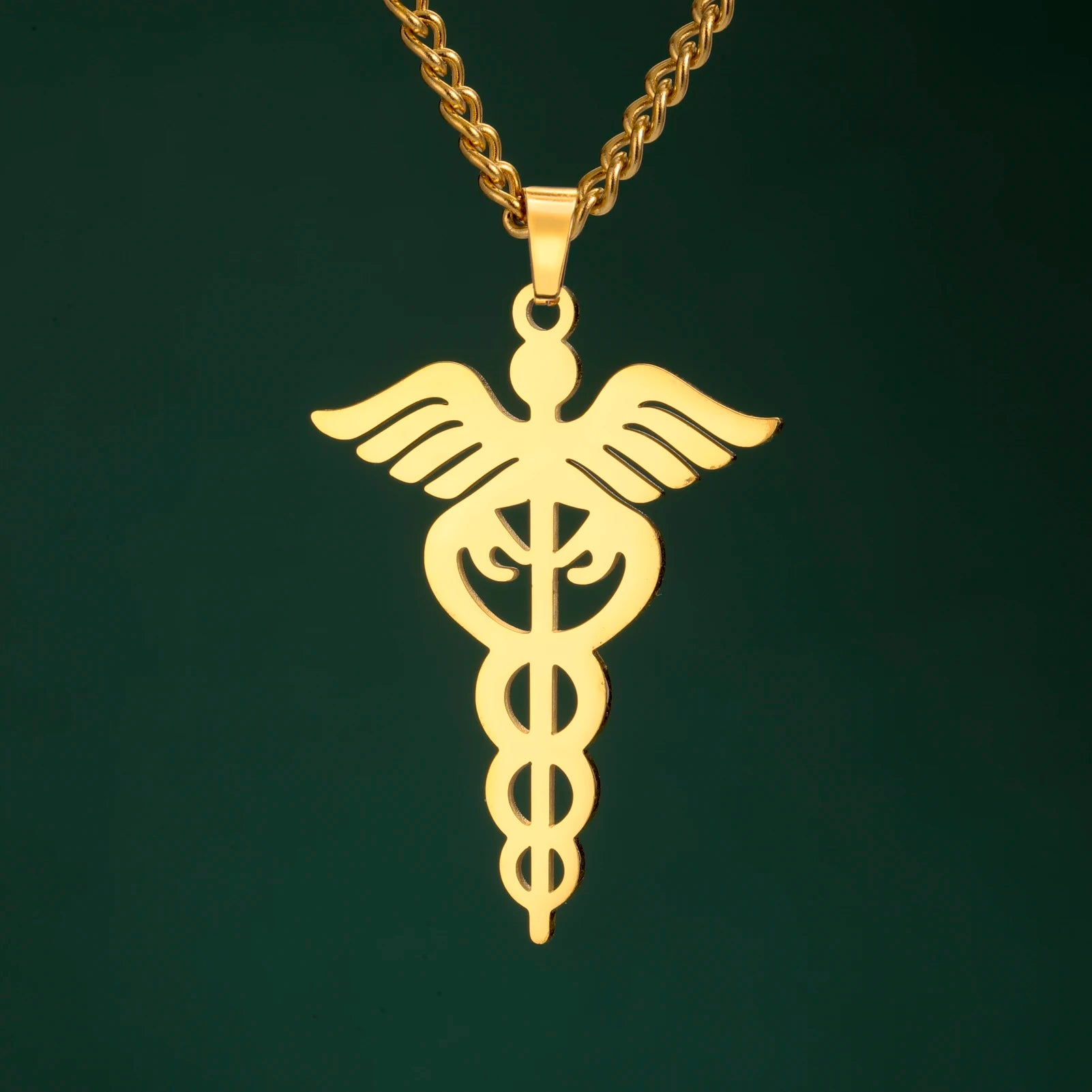 Dreamtimes Staff Of Asclepius Necklace Medical Scepter Stainless Steel Caduceus Pendant Jewelry Doctor Nurse Graduation Gift