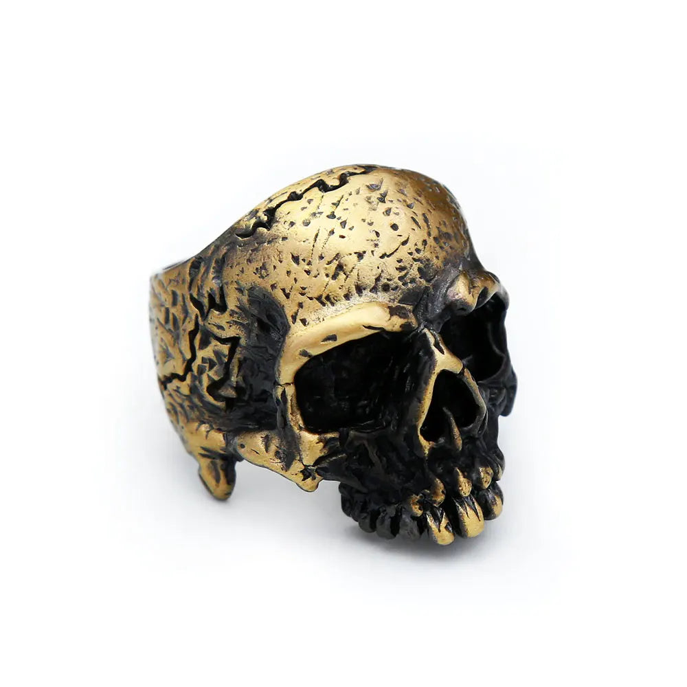 Gothic Vintage Brass Skull Ring For Men Women Punk Rock Fashion Skeleton Rings Personality Biker Jewelry Halloween Gifts