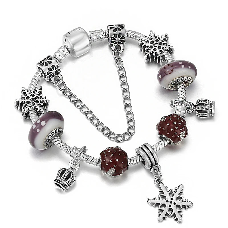 Christmas Tree & Bell Pendant Charm Bracelet Silver Color Bracelet For Women Kids DIY Handmade Xmas Jewelry Gift