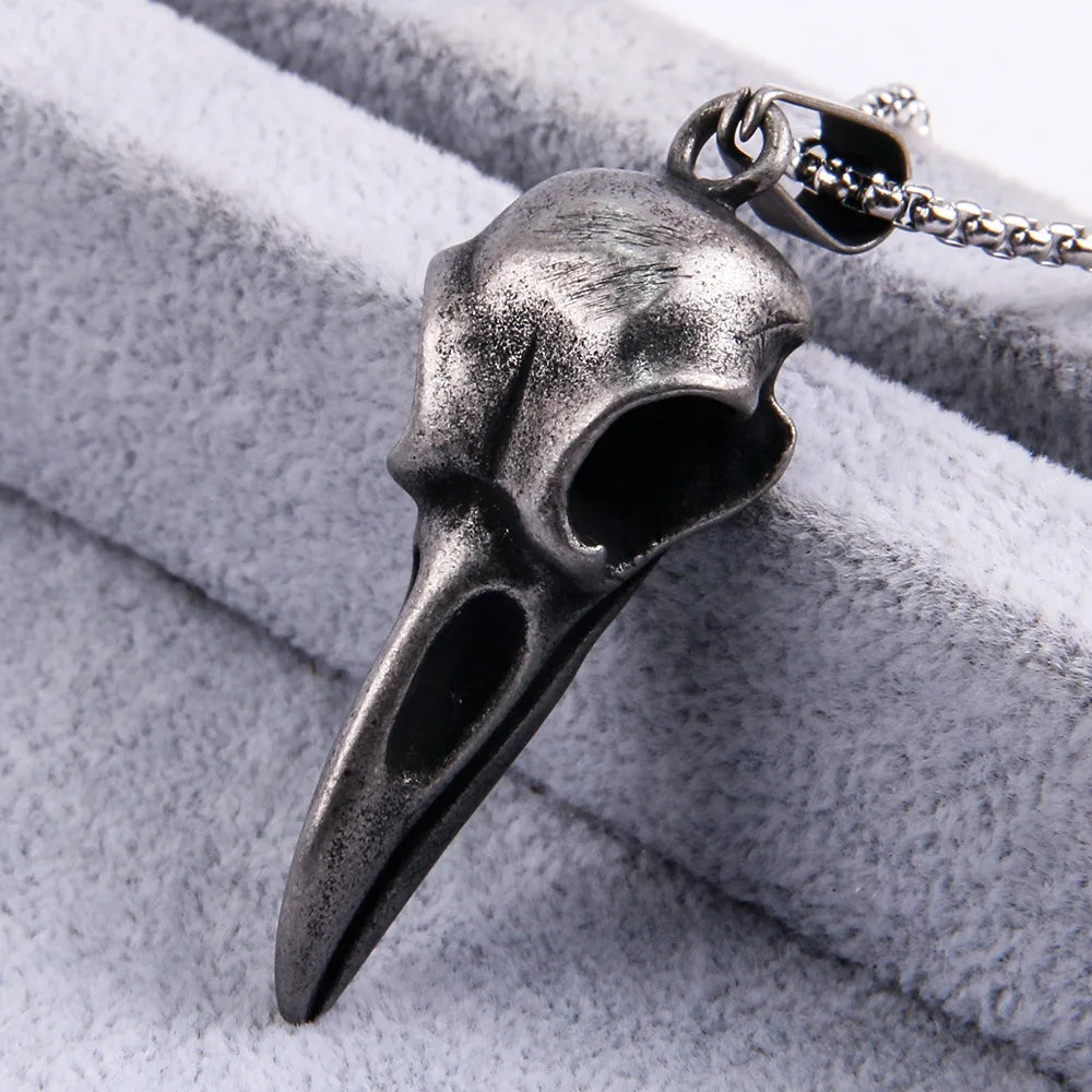 Vintage Nordic Viking Crow Head Bird Skull Pendant Necklace for Men Women Stainless Steel Punk Fashion Jewelry Gifts Wholesale