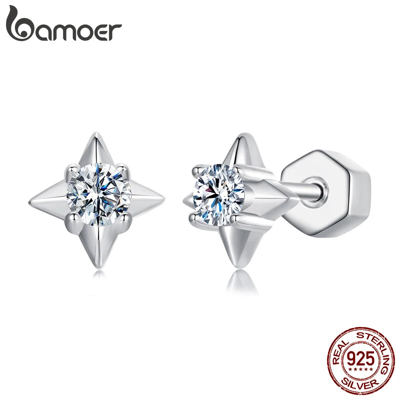 Boucles d'oreilles BAMOER Shining Star Moissanite, boucles d'oreilles en argent sterling 925 avec diamants brillants créés en laboratoire, cadeau d'anniversaire ou de Noël