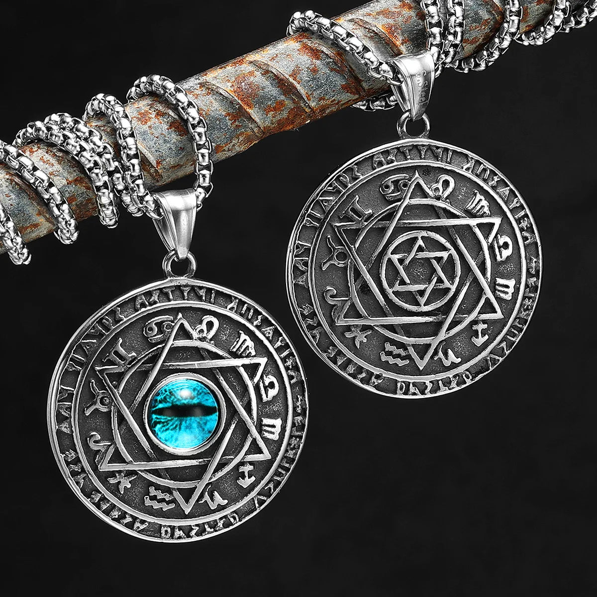 Hexagonal Gemstone Necklaces Token 316L Stainless Steel Pendants Star of David Men Chain Punk Rock for Male Jewelry Best Gift