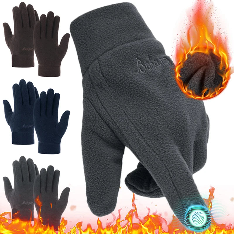 Outdoor Thermal Fleece Windproof Winter Cycling Gloves Men TouchScreen Bike Bicycle Sports Shockproof Warm Gloves Skiing Gloves