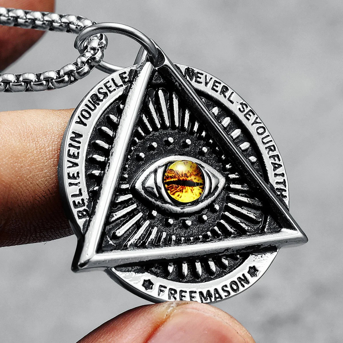 Faith Eye Necklaces Triangle Men 316L Stainless Steel Pendants Freemason Gem Chain Rock Punk Hip Hop for Rider Male Jewelry Gift