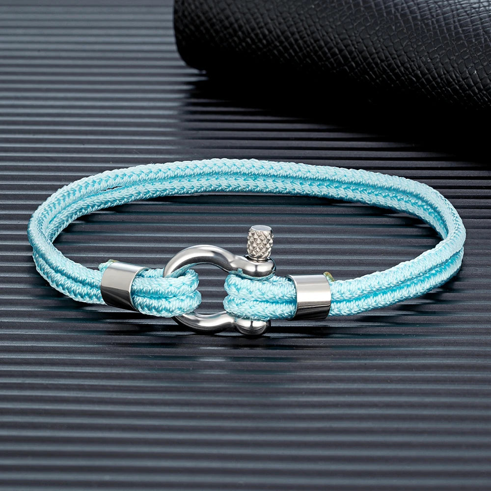 MKENDN Bean Paste Green Braided Rope Bracelet Stainless Steel Mini Horseshoe Shackle with Screws Bracelets for Men Women Gifts