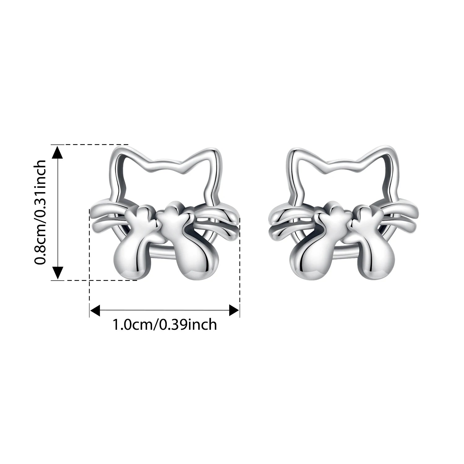 BISAER 925 Sterling Silver Cute Cat Stud Earrings Hollowed Lovely Pet Animals Stud Ear for Women & Girls Party Fine Jewelry