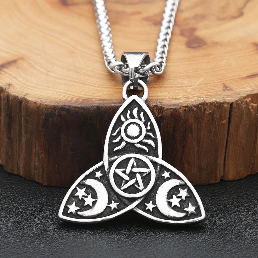 Vintage Vikings Stainless Steel Sun And Moon Celtic Knot Pendant Necklaces Fashion Nordic Witchcraft Witch Knot Necklace Jewelry